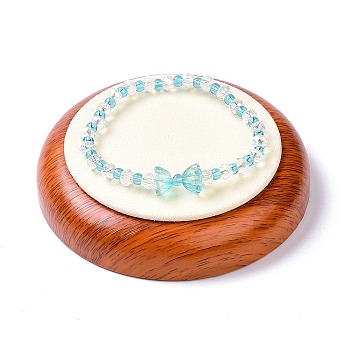 Flat Round Wood Pesentation Jewelry Bracelets Display Tray, Covered with Microfiber, Coin Stone Organizer, Antique White, 10.1x2.2cm