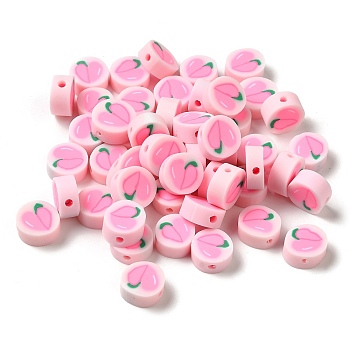 Handmade Polymer Clay Beads, Round with Peach, Pink, 8.5x4mm, Hole: 1.6mm