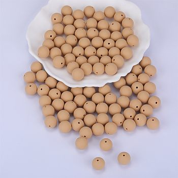 Round Silicone Focal Beads, Chewing Beads For Teethers, DIY Nursing Necklaces Making, Wheat, 15mm, Hole: 2mm