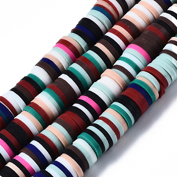 Flat Round Eco-Friendly Handmade Polymer Clay Bead Spacers, Mixed Color, 4x1mm, Hole: 1mm, about 380~400pcs/strand, 17.7 inch