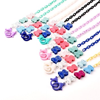 Printed Elephant Natural Dyed Wood Beaded Necklaces, Handbag Chains, with Plastic Cable Chains, Mixed Color, 25.79 inch(65.5cm)
