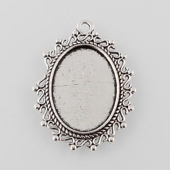Tibetan Style Alloy Flat Oval Pendant Cabochon Settings, Cadmium Free & Lead Free, Antique Silver, Tray: 25x18mm, 39x29.5x2mm, Hole: 2mm