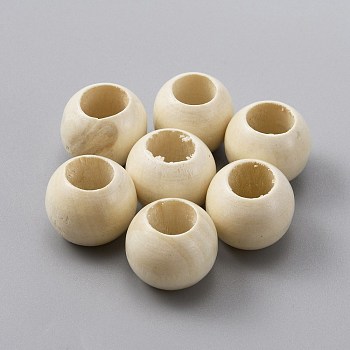 Undyed Wood Beads, Large Hole Beads, Rondelle, Linen, 19~19.5x15mm, Hole: 10mm