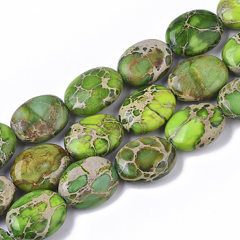 Natural Imperial Jasper Beads Strands, Dyed, Oval, Green Yellow, 16x12x6mm, Hole: 1.4mm, about 25pcs/Strand, 15.75 inch(40cm)