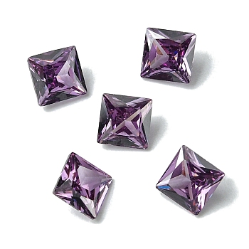 Cubic Zirconia Cabochons, Point Back, Square, Orchid, 6x6x3mm