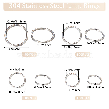 beebeecraft 400piezas 4 estilos 304 anillas abiertas de acero inoxidable(STAS-BBC0002-90)-2