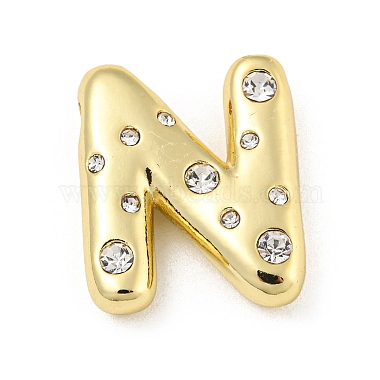 Real 18K Gold Plated Clear Letter N Brass+Cubic Zirconia Pendants