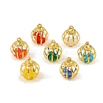 Brass Glass Bead Cage Pendants, Round Charms, Golden, 14x12x12mm, Hole: 1.5mm(KK-T080-30G-M)