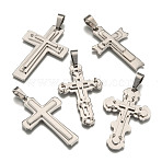 Non-Tarnish 201 Stainless Steel Big Pendants, with 201 Stainless Steel Clasp, Cross, Stainless Steel Color, 60~67x34~44x6~8mm(STAS-I002-M06-1)