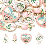 20Pcs 4 Styles Alloy Enamel Pendants, Golden, Bouquet Charms, Mixed Shapes, 20~27.5x11.5~26x1.6~3.5mm, Hole: 1.6~2mm, 5pcs/style(ENAM-YW0008-27)