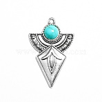 Tibetan Style Zinc Alloy Pendants, Fan, with Acrylic Imitation Synthetic Turquoise, Antique Silver, 39x25mm, Hole: 0.5mm(FIND-TAC0011-123A)