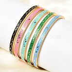 304 Stainless Steel Enamel  Bangles, Hinged Bangles for Women, Leaf, Ion Plating(IP), Real 18K Gold Plated, Inner Diameter: 1.89 inch(4.8cm)x2.19 inch(5.55cm)(BJEW-D408-36G)