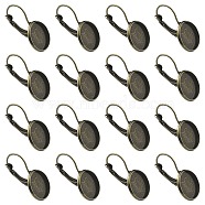 10Pcs Brass Leverback Earring Findings, Flat Round Earring Settings, Antique Bronze, 25x14mm, Tray: 12mm(KK-YW0002-21AB)