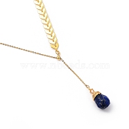 Brass Lariat Necklaces, with Teardrop Natural Lapis Lazuli, Cobs Chains & Cable Chains, Golden, 19.49 inch(49.5cm)(NJEW-JN03001-02)