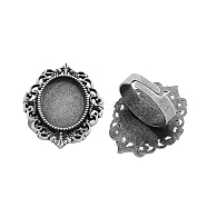 Vintage Adjustable Iron Finger Ring Components Alloy Cabochon Bezel Settings, Cadmium Free & Lead Free, Antique Silver, 17x5mm, Oval Tray: 18x13mm(X-PALLOY-Q300-09AS-NR)