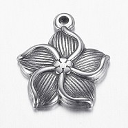 304 Stainless Steel Pendants, Flower, Stainless Steel Color, 19x17x3mm, Hole: 1.5mm(STAS-P171-54P)