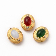 Long-Lasting Rack Plating Brass Multi-Strand Links,  with Synthetic Opal/Ruby in Zoisite, Oval, Golden, Mixed Color, 12x10x7mm, Hole: 2mm(KK-I700-07)