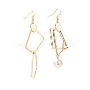 Ion Plating(IP) 304 Stainless Steel Geometry Dangle Earrings with Plastic Pearl, Asymmetrical Earrings for Women, Golden, 74~84mm, Pin: 0.7mm(STAS-E154-02G)