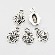 Tibetan Style Alloy Frog Charms, Antique Silver, 13x9x3mm, Hole: 1.5mm(X-TIBEP-O009-28)