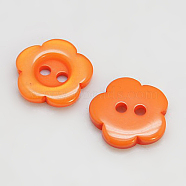 Resin Buttons, Dyed, Flower, Dark Orange, 15x3mm, Hole: 1mm(RESI-D031-15mm-06)