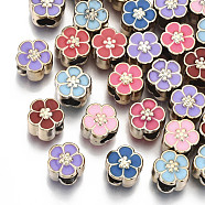 UV Plating Acrylic European Beads, with Enamel, Large Hole Beads, Mixed Color, Flower, Light Gold, 10.5x11x8mm, Hole: 5mm(OACR-N010-022LG)