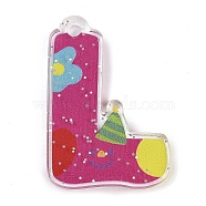 Acrylic Pendants, with Glitter Power, Letter with Smiley Face, Letter L, 29~38x21.5~34.5x2.8mm, Hole: 3mm(MACR-R002-02L)