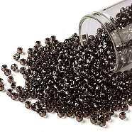 TOHO Round Seed Beads, Japanese Seed Beads, (750) Copper Lined Black Diamond, 8/0, 3mm, Hole: 1mm, about 10000pcs/pound(SEED-TR08-0750)