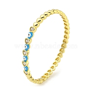 Heart Brass Pave Clear Cubic Zirconia Hinged Bangles, Evil Eye Enamel Bangles for Women, Real 18K Gold Plated, Deep Sky Blue, Inner Diameter: 2-1/8 x 2-3/8 inch(5.5x6cm), 5mm(BJEW-Z062-04A)