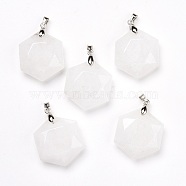 Natural Quartz Crystal Pendants, Rock Crystal, with Platinum Tone Brass Findings, Faceted, Hexagon, 37x24x10mm, Hole: 4x4mm(G-C241-02F)