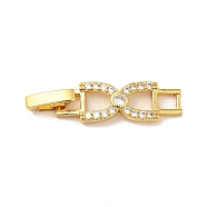 Bowknot Rack Plating Brass Clear Cubic Zirconia Watch Band Clasps, Cadmium Free & Lead Free, Long-Lasting Plated, Real 18K Gold Plated, 32x8x4mm, Hole: 4x3mm(ZIRC-H125-20G)