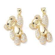 Brass Micro Pave Cubic Zirconia Pendants, Real 16K Gold Plated, Bear Charms, Clear, 26.5x18x7mm, Hole: 5x3mm(KK-M240-15G)