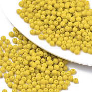 Opaque Colours Glass Beads, Round, Yellow, 4x3mm, Hole: 1mm, about 500pcs/50g(X-SEED-S040-01A-12)