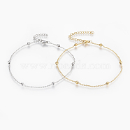 304 Stainless Steel Anklets, with Lobster Claw Clasps, Round Beads and Cable Chains, Mixed Color, 9 inch(230mm), 1.5mm(AJEW-H013-01)