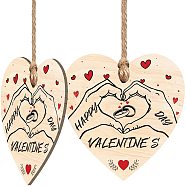 Heart with Word Wooden Hanging Plate, Decoration Accessories, Hand Heart, 100x100mm(HJEW-WH0037-016)