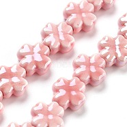 Porcelain Beads, Four Leaf Clover, Pink, 12x12x6mm, Hole: 2mm, about 30pcs/strand, 137.80''(350cm)(PORC-Z001-01P)