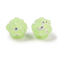 Handmade Polymer Clay Rhinestone Beads, with Acrylic, Round with Flower, Light Green, 19.5~23.5mm, Hole: 1.8mm(CLAY-H004-06B)