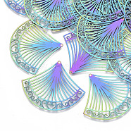 Ion Plating(IP) 304 Stainless Steel Filigree Pendants, Etched Metal Embellishments, Fan, Rainbow Color, 42x50x0.3mm, Hole: 1.2mm(STAS-R102-31)