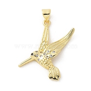 Brass Micro Pave Cubic Zirconia Pendants, Bird, Rack Plating, Cadmium Free & Lead Free, Long-Lasting Plated, Real 18K Gold Plated, 26x28.5x3.5mm, Hole: 3.5x3mm(KK-P294-32G-03)