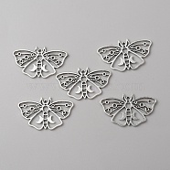 Tibetan Style Alloy Pendants, Hollow, Moth Charm, Antique Silver, 22x36x1mm, Hole: 1.6mm(FIND-WH0155-025)