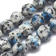 Natural K2 Stone/Raindrop Azurite Beads Strands, Faceted, Round, Star Cut Round Beads, 9~10mm, Hole: 1.2mm, about 38~40pcs/Strand, 14.5 inch~15.9 inch(37~40.5cm)(G-K303-B17-10mm)