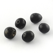 Buddhism Jewelry Findings, Natural Bodhi Beads, Dyed, Flat Round, Dyed, Black, 11~11.5x12.5~14.5x12.5~14.5mm, Hole: 1.5mm(WOOD-Q020-03)