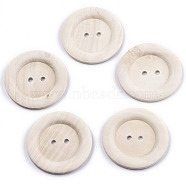 Large Natural Wood Buttons, 2-Hole, Wide Rim, Unfinished Wooden Button, Flat Round, PapayaWhip, 59~60x5mm, Hole: 5mm(WOOD-N006-86C-01)