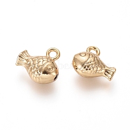 Long-Lasting Plated Alloy Charms, Fish, Golden, 11.2x12x6mm, Hole: 1.5mm(PALLOY-E576-07G)