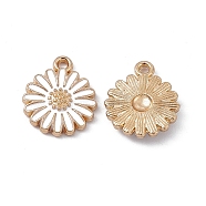 Alloy Enamel Pendants, Light Gold, Flower Charm, White, 16x13x2.5mm, Hole: 1.5mm(ENAM-C008-05KCG)