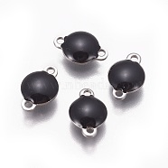 304 Stainless Steel Enamel Links connectors, Enamelled Sequins, Flat Round, Stainless Steel Color, Black, 12x8x4mm, Hole: 1.4mm(STAS-F206-01P-B08)