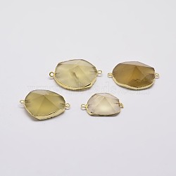 Natural Nuggets Citrine Links connectors, with Golden Plated Brass Finding, 33~42x21~28x12~15mm, Hole: 2mm(G-P078-29)