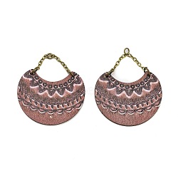 Poplar Wood Pendants, with Brass Chains, Rosy Brown, 46.5x40x2.3mm, Hole: 2.6mm(FIND-Z049-10A-AB)