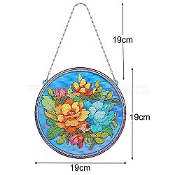 DIY Diamond Painting Hanging Pendants Decoration Kits, Including PET Big Pendants, Resin Rhinestones Bag, Diamond Sticky Pen, Tray Plate and Glue Clay, Flat Round, Flower, 380mm, Pendant: 190mm(PW-WG8D040-08)