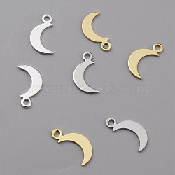 Brass Charms, Long-Lasting Plated, Moon, Mixed Color, 10.5x5.5x0.5mm, Hole: 1.4mm(KK-Z007-06)