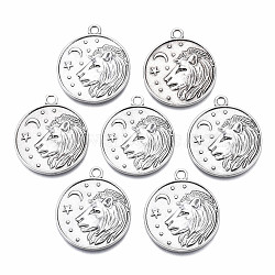 Tibetan Style Alloy Pendant Enamel Settings, Cadmium Free & Nickel Free & Lead Free, Flat Round with Lion, Thai Sterling Silver Plated, 25x21.5x1.5mm, Hole: 2mm(PALLOY-S120-287-NR)